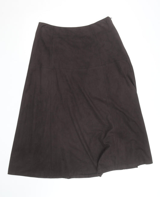 Marks and Spencer Women's Brown Faux Suede A-Line Midi Skirt Size 14