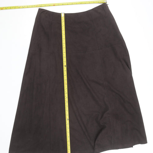 Marks and Spencer Women's Brown Faux Suede A-Line Midi Skirt Size 14