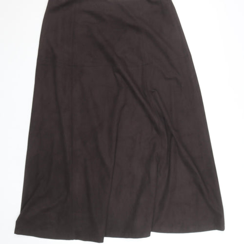 Marks and Spencer Women's Brown Faux Suede A-Line Midi Skirt Size 14