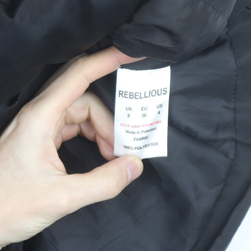Rebellious Womens Black Puffer Waistcoat UK 8 Sleeveless Full Zip