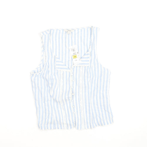 Marks and Spencer Womens Blue Striped Sleeveless Cotton Blend Blouse Size 10