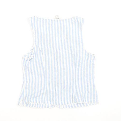 Marks and Spencer Womens Blue Striped Sleeveless Cotton Blend Blouse Size 10
