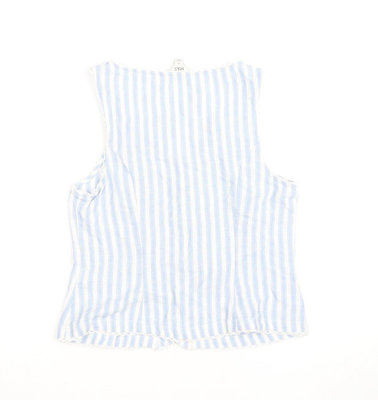 Marks and Spencer Womens Blue Striped Sleeveless Cotton Blend Blouse Size 10