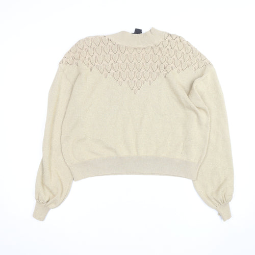 Monki Women’s Beige Mock Neck Knit Jumper Size 12