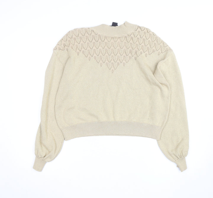 Monki Women’s Beige Mock Neck Knit Jumper Size 12