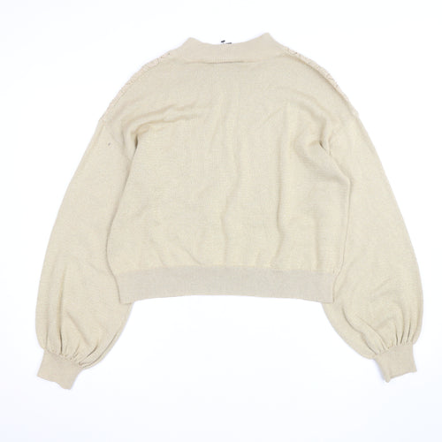 Monki Women’s Beige Mock Neck Knit Jumper Size 12