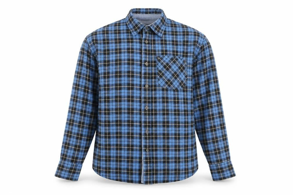 Front view of Groundwork Men's Blue Check Flannel Long Sleeve Button-Up Shirt M