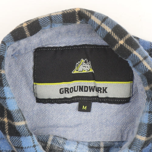 Groundwork Men's Blue Check Flannel Long Sleeve Button-Up Shirt M