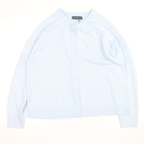 Karen Scott Women Light Blue Acrylic Cardigan L Button Front Knit