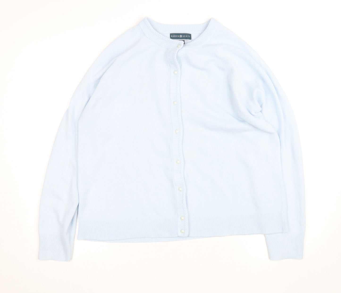 Karen Scott Women Light Blue Acrylic Cardigan L Button Front Knit