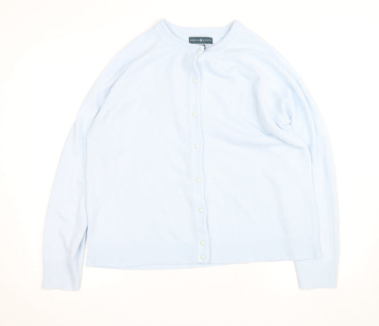 Karen Scott Women Light Blue Acrylic Cardigan L Button Front Knit