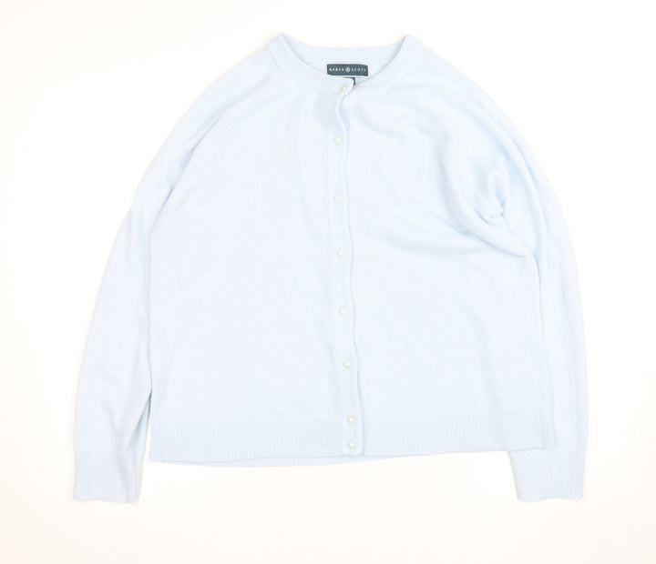 Karen Scott Women Light Blue Acrylic Cardigan L Button Front Knit