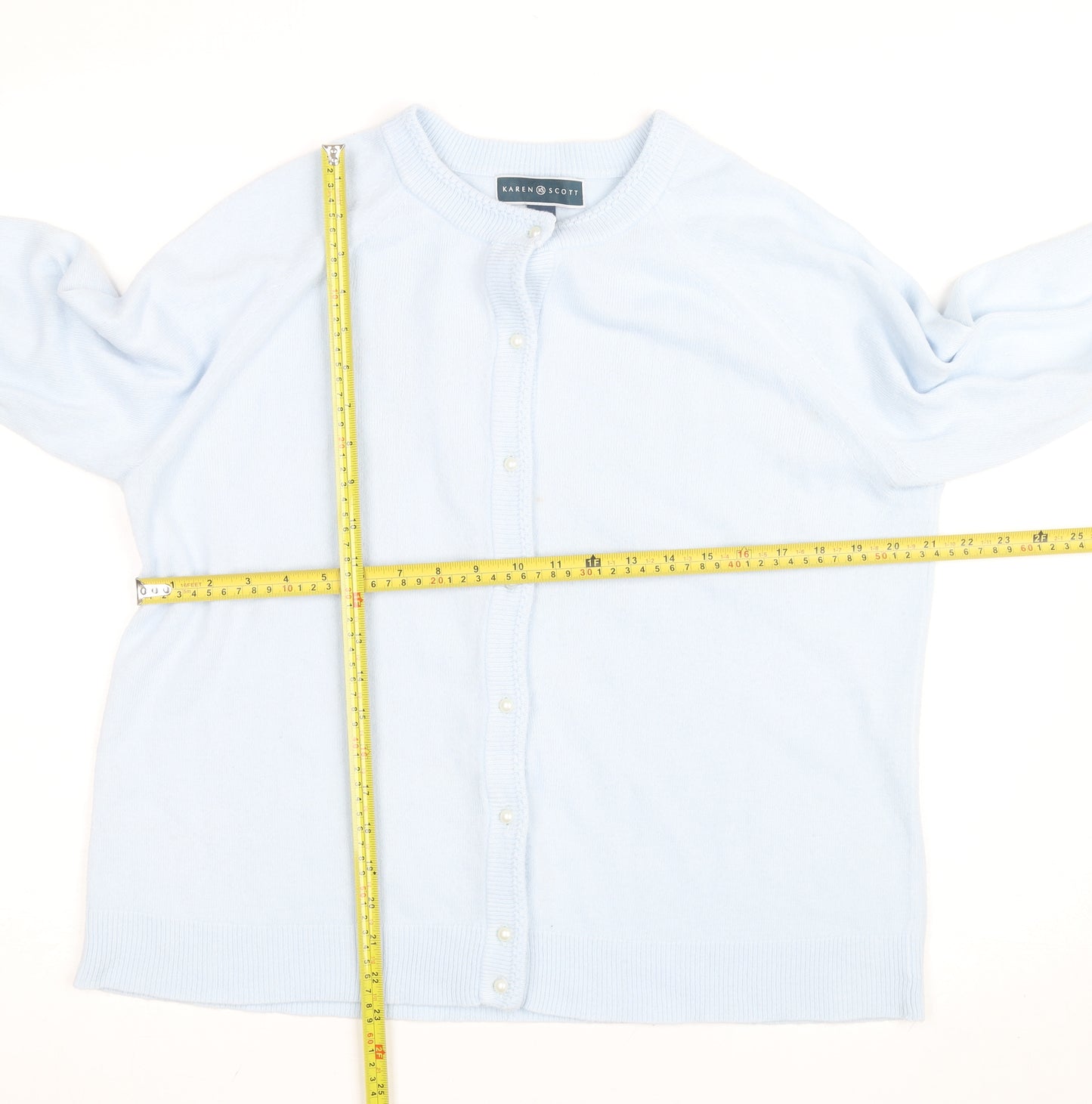 Karen Scott Women Light Blue Acrylic Cardigan L Button Front Knit