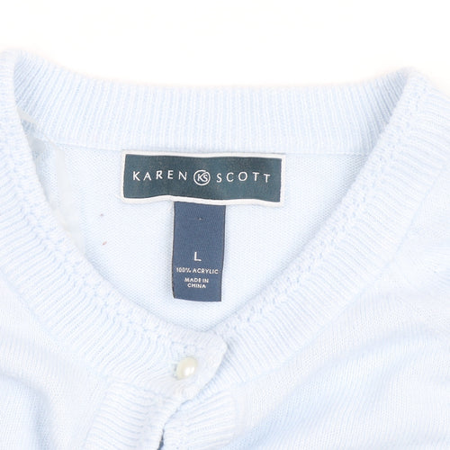 Karen Scott Women Light Blue Acrylic Cardigan L Button Front Knit