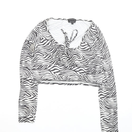 Wednesday's Girl Women's Multicoloured Zebra Print Cropped V-Neck Long Sleeve Top M