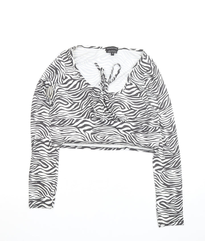 Wednesday's Girl Women's Multicoloured Zebra Print Cropped V-Neck Long Sleeve Top M
