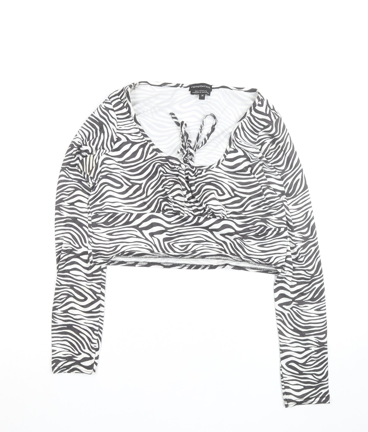 Wednesday's Girl Women's Multicoloured Zebra Print Cropped V-Neck Long Sleeve Top M