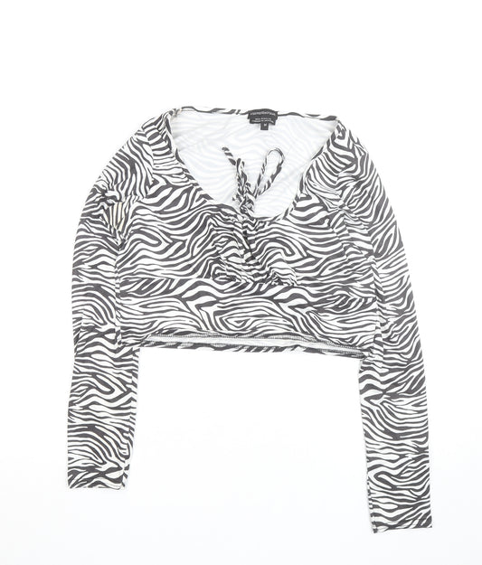 Wednesday's Girl Women's Multicoloured Zebra Print Cropped V-Neck Long Sleeve Top M