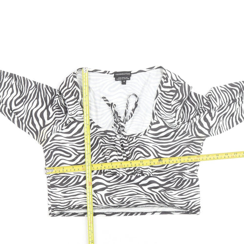 Wednesday's Girl Women's Multicoloured Zebra Print Cropped V-Neck Long Sleeve Top M