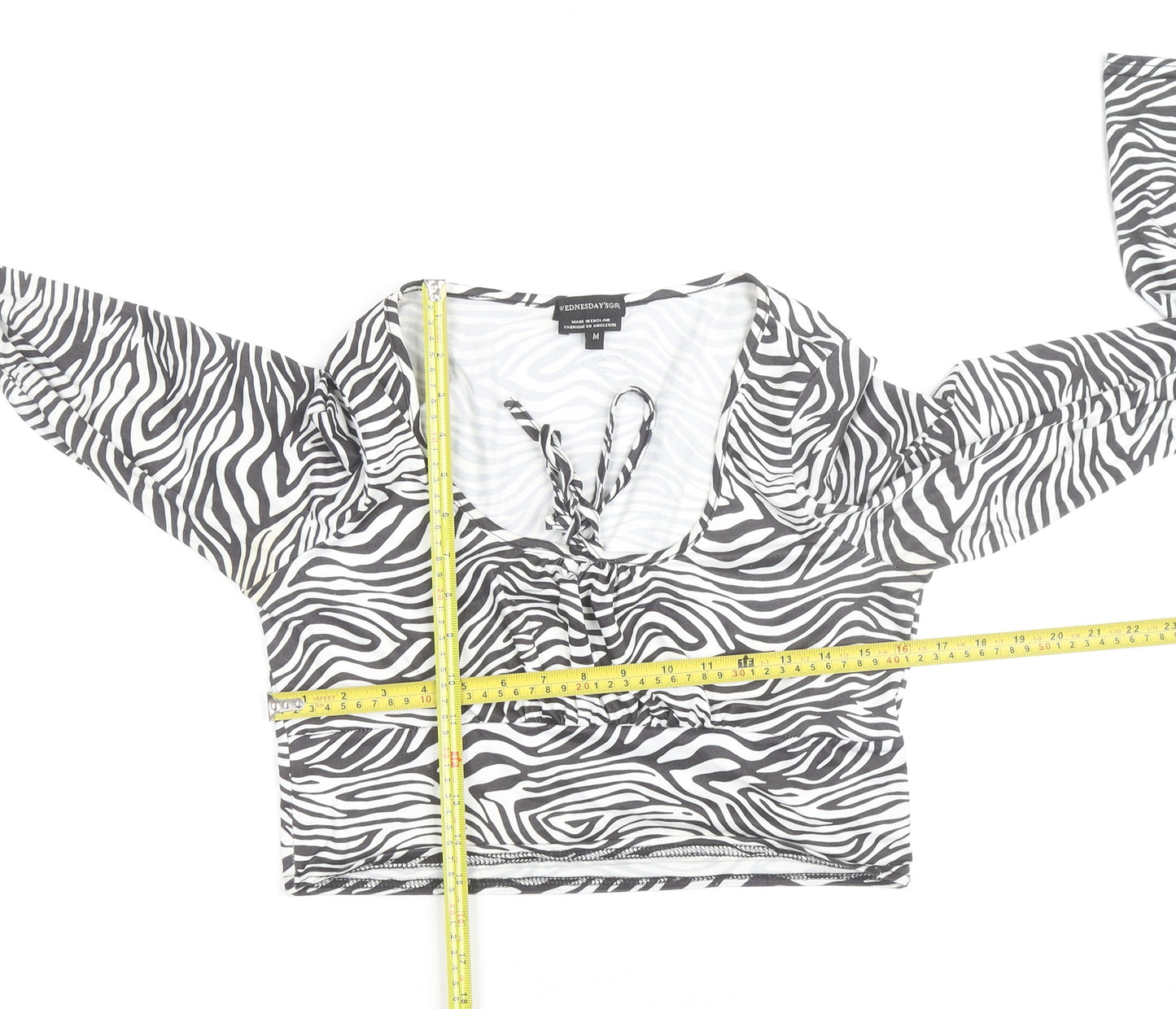 Wednesday's Girl Women's Multicoloured Zebra Print Cropped V-Neck Long Sleeve Top M