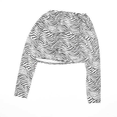Wednesday's Girl Women's Multicoloured Zebra Print Cropped V-Neck Long Sleeve Top M