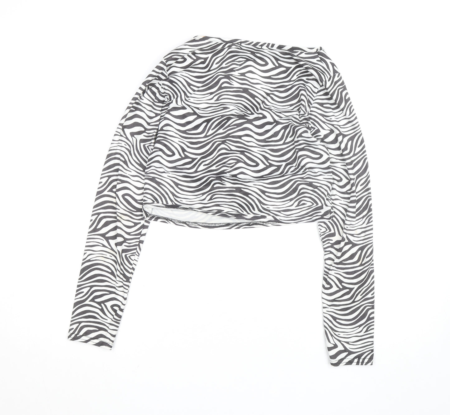 Wednesday's Girl Women's Multicoloured Zebra Print Cropped V-Neck Long Sleeve Top M