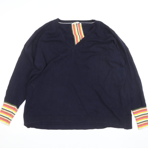 Boden Women Blue V-Neck Cotton Cashmere Pullover Jumper XL