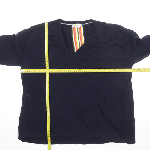 Boden Women Blue V-Neck Cotton Cashmere Pullover Jumper XL