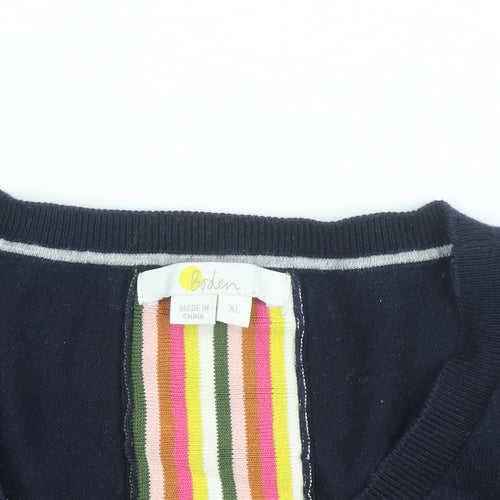 Boden Women Blue V-Neck Cotton Cashmere Pullover Jumper XL