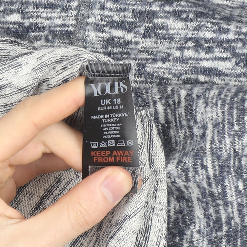 Yours Women Grey Size 18 Crew Neck Knit Cardigan