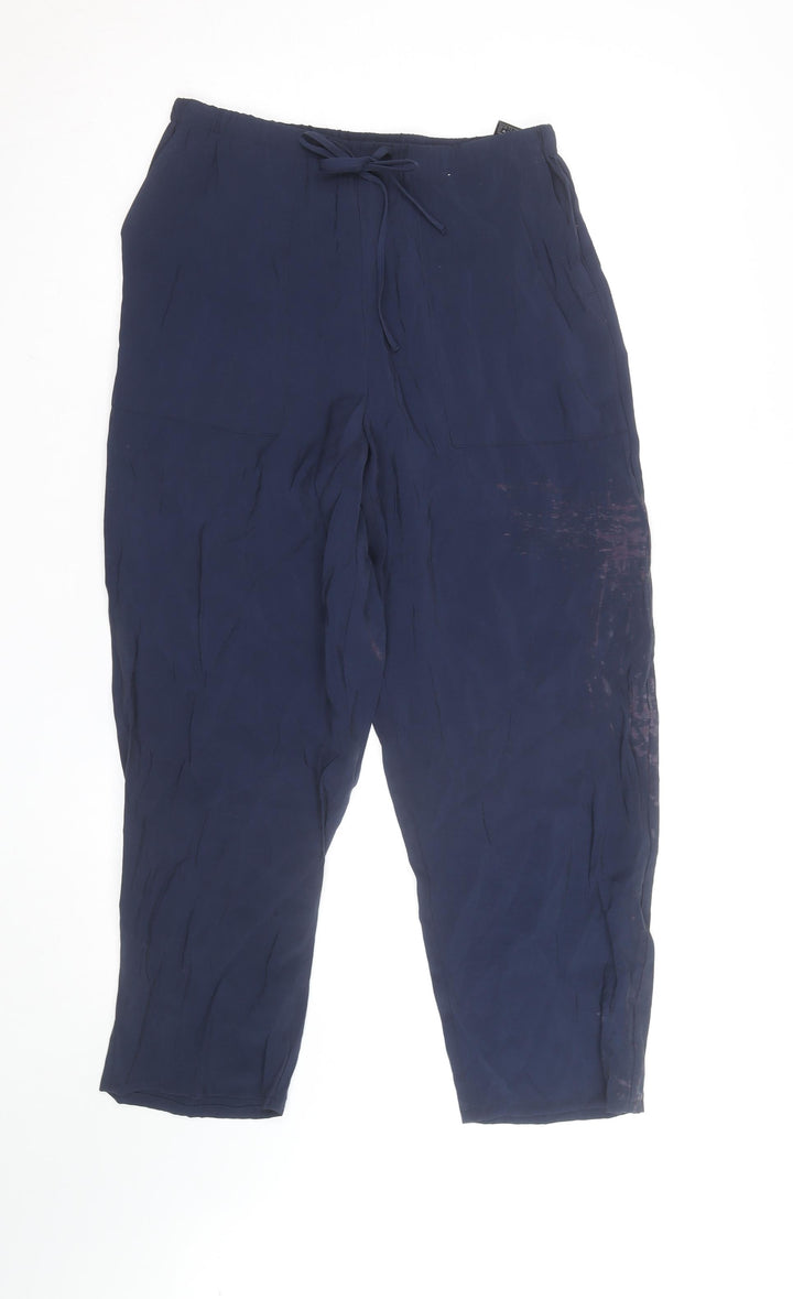 Marks and Spencer Blue Cropped Relaxed Viscose Trousers M Unisex