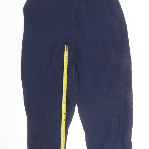 Marks and Spencer Blue Cropped Relaxed Viscose Trousers M Unisex