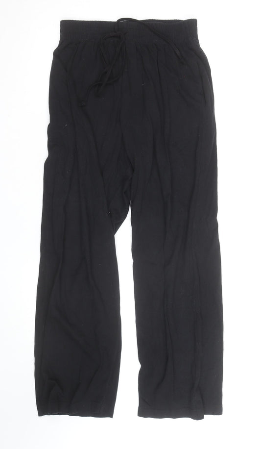 R&S Womens Black Cotton Relaxed Drawstring Casual Trousers Size M