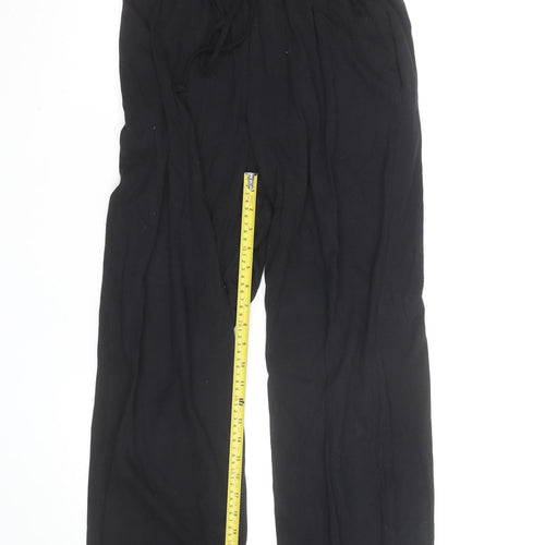 R&S Womens Black Cotton Relaxed Drawstring Casual Trousers Size M