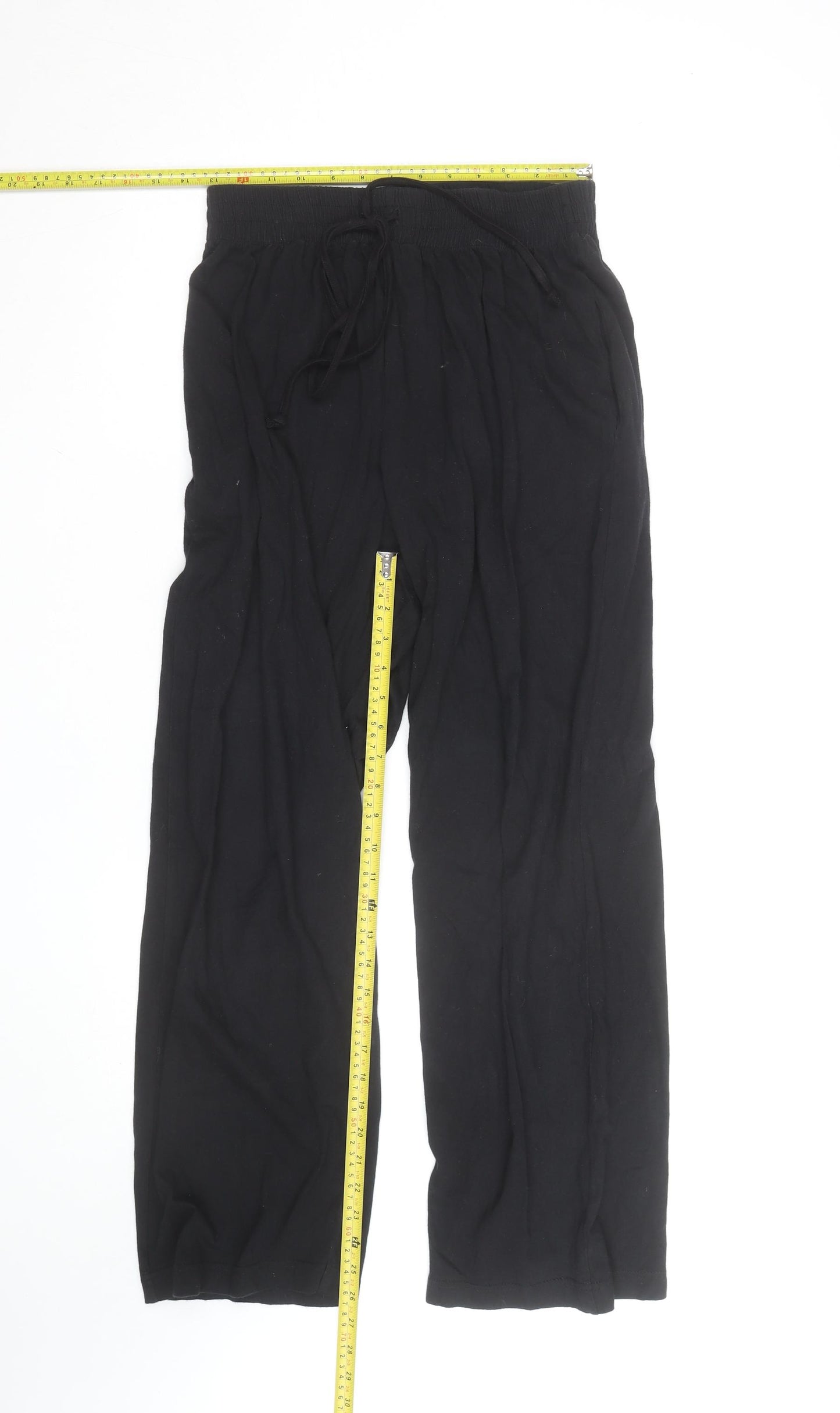 R&S Womens Black Cotton Relaxed Drawstring Casual Trousers Size M