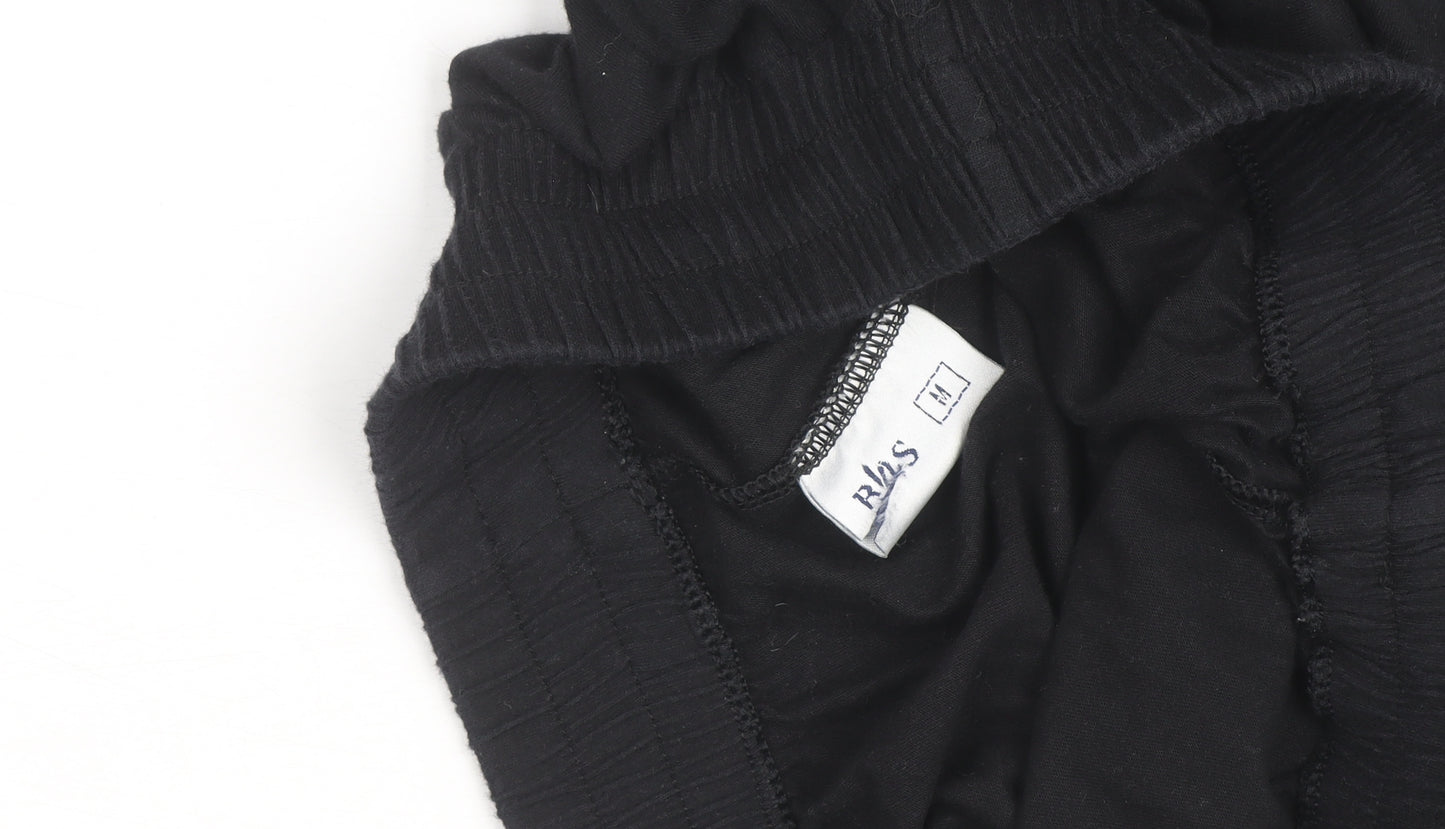 R&S Womens Black Cotton Relaxed Drawstring Casual Trousers Size M