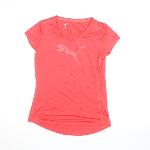 Puma Women's Pink V-Neck Slim Fit Sports T-Shirt Size 12