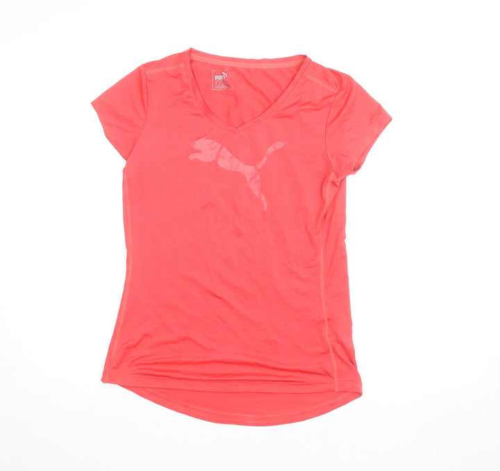 Puma Women's Pink V-Neck Slim Fit Sports T-Shirt Size 12