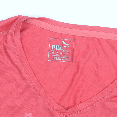 Puma Women's Pink V-Neck Slim Fit Sports T-Shirt Size 12