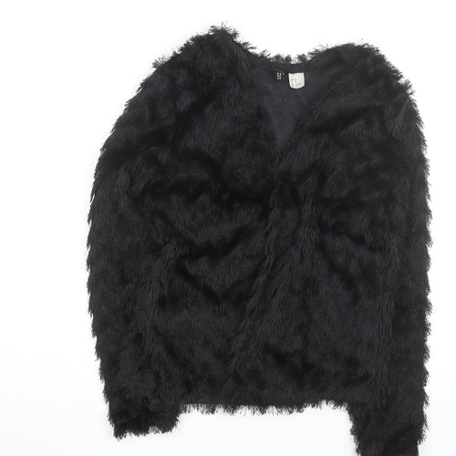 H&M Women’s Black Faux Fur Short Jacket XS Party Evening Coat