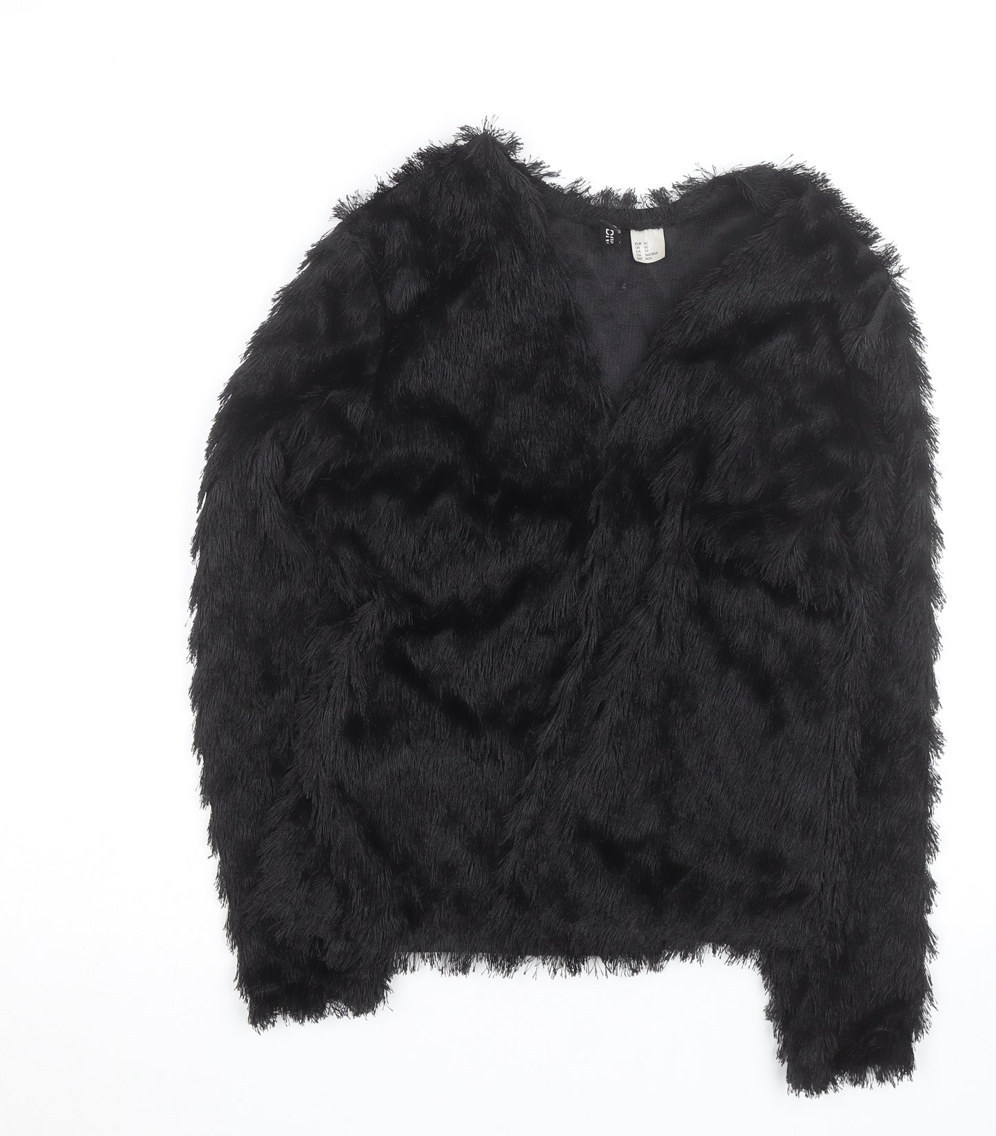 H&M Women’s Black Faux Fur Short Jacket XS Party Evening Coat