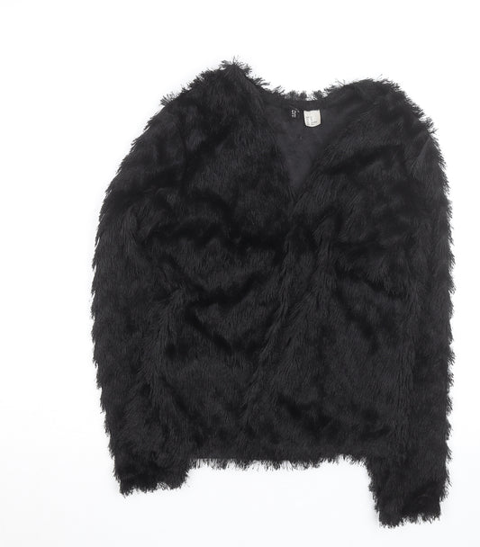 H&M Women’s Black Faux Fur Short Jacket XS Party Evening Coat