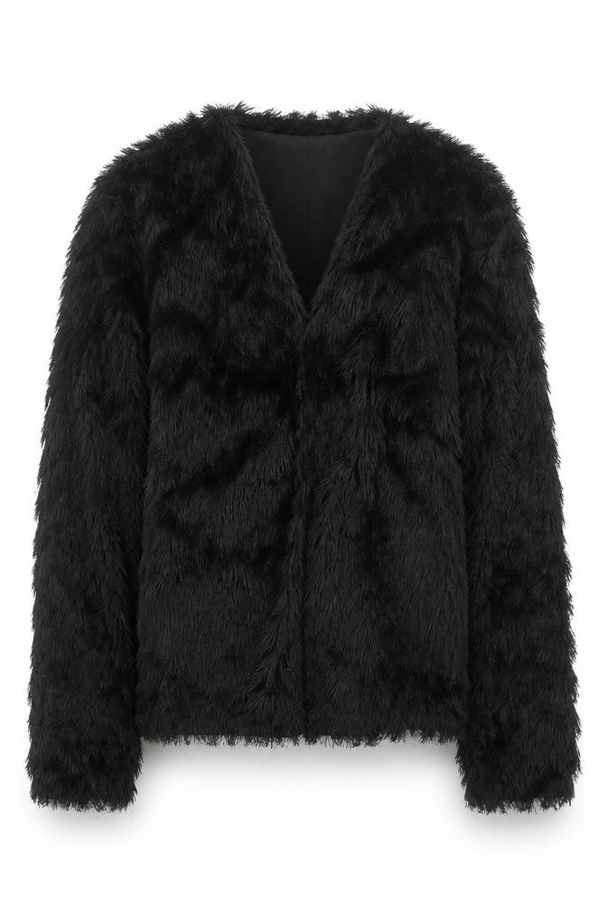 H&M Women’s Black Faux Fur Short Jacket XS Party Evening Coat