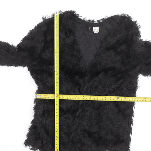 H&M Women’s Black Faux Fur Short Jacket XS Party Evening Coat