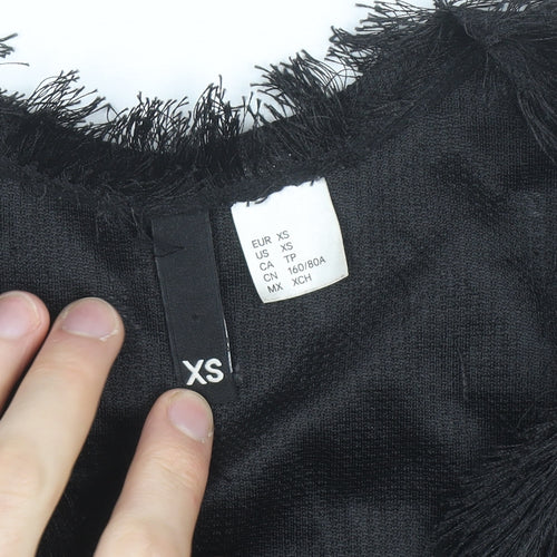 H&M Women’s Black Faux Fur Short Jacket XS Party Evening Coat
