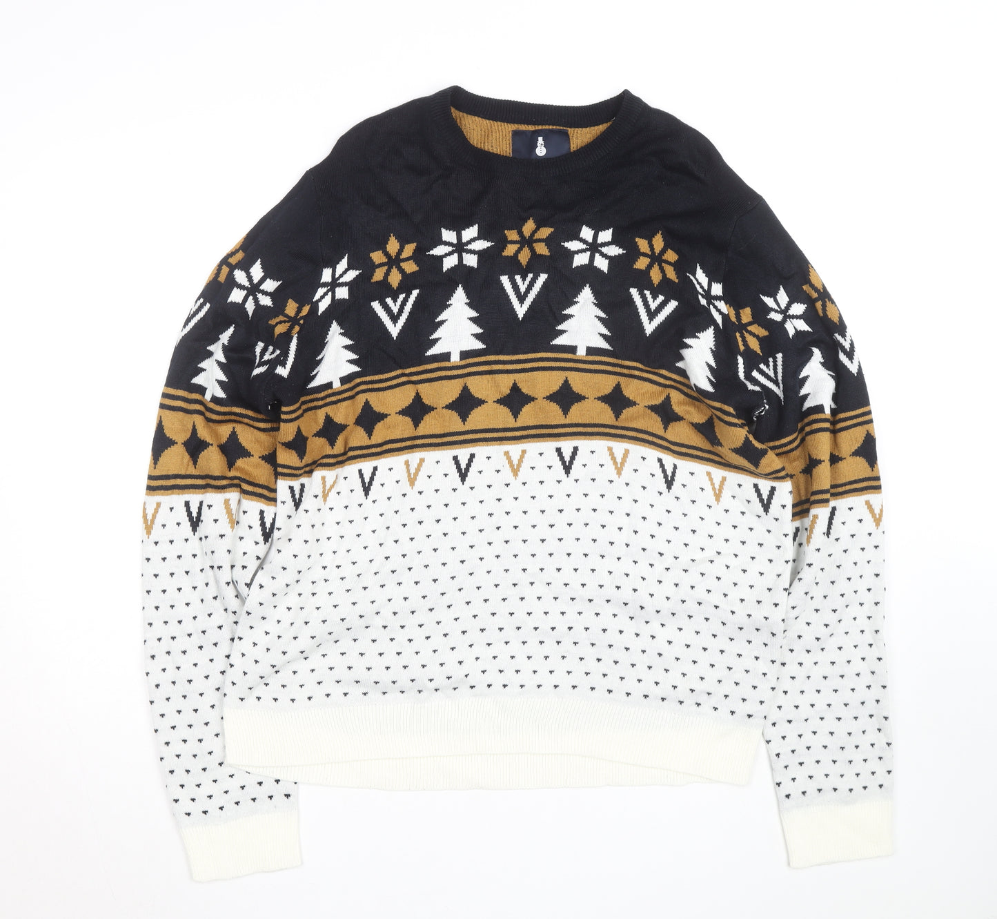 Paramour Men's Black Fair Isle Christmas Jumper XL