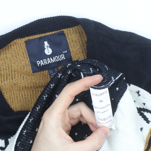 Paramour Men's Black Fair Isle Christmas Jumper XL