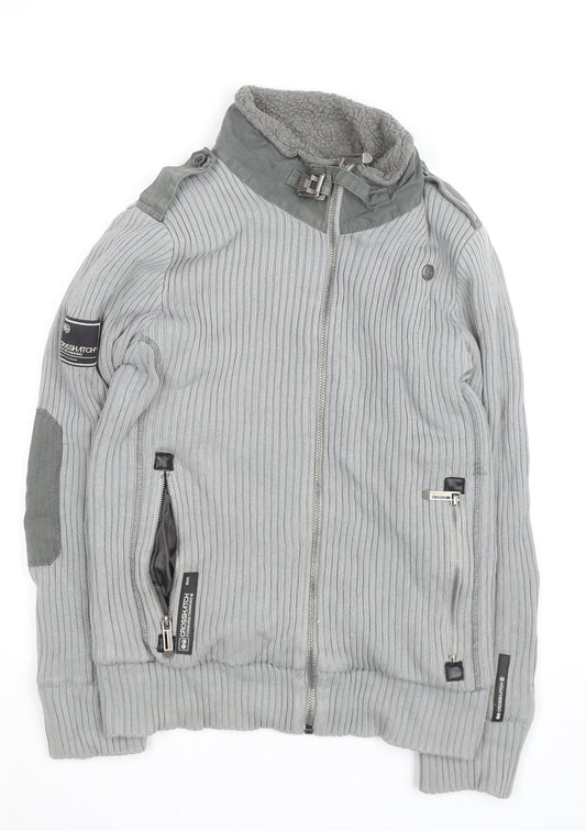 Cross Hatch Men's Grey Full Zip Ribbed Jumper Size L
