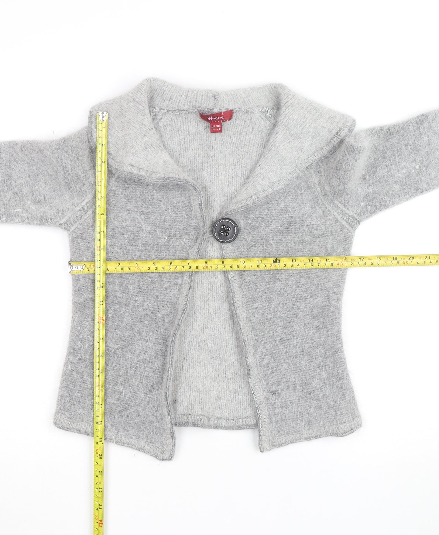 Monsoon Women Grey Lambswool Angora Cardigan UK 16