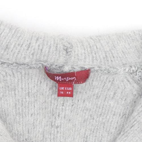 Monsoon Women Grey Lambswool Angora Cardigan UK 16